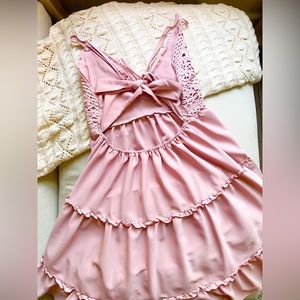 Blush Tie Back Tiered Ruffle Dress